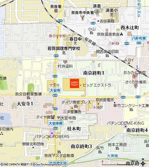 イオンバイク大安寺店付近の地図